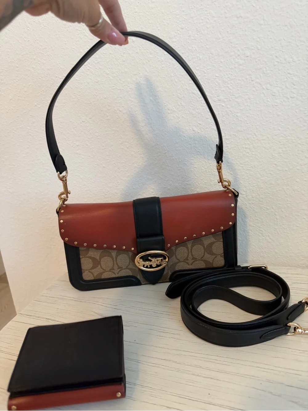 Coach Two-Tone Signature Saddle Bag in Brown and Black - Picture 2 of 15